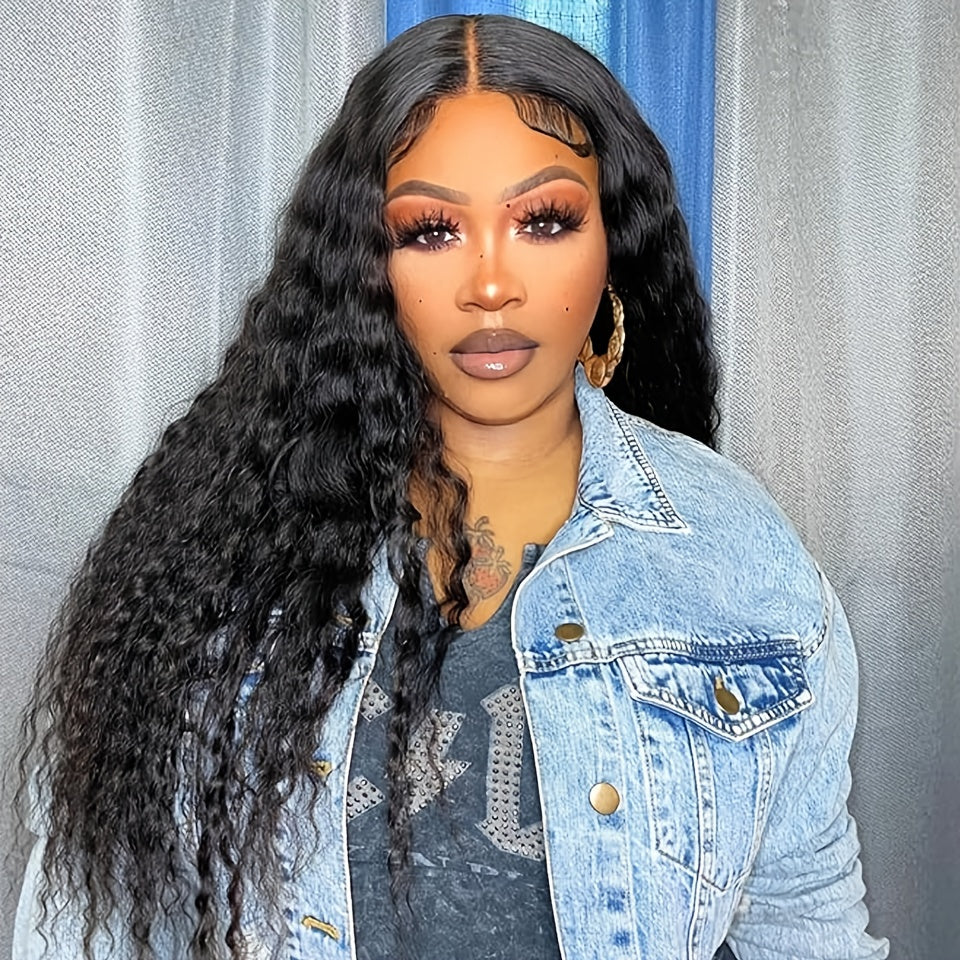 Brazilian Deep Curly Lace Front Wigs Pre-plucked Human Hair Wigs 4x4 HD Lace Closure Wigs 100% Real Human Hair Wigs Friendly For Beginners 200% Deep Wave Lace Wigs